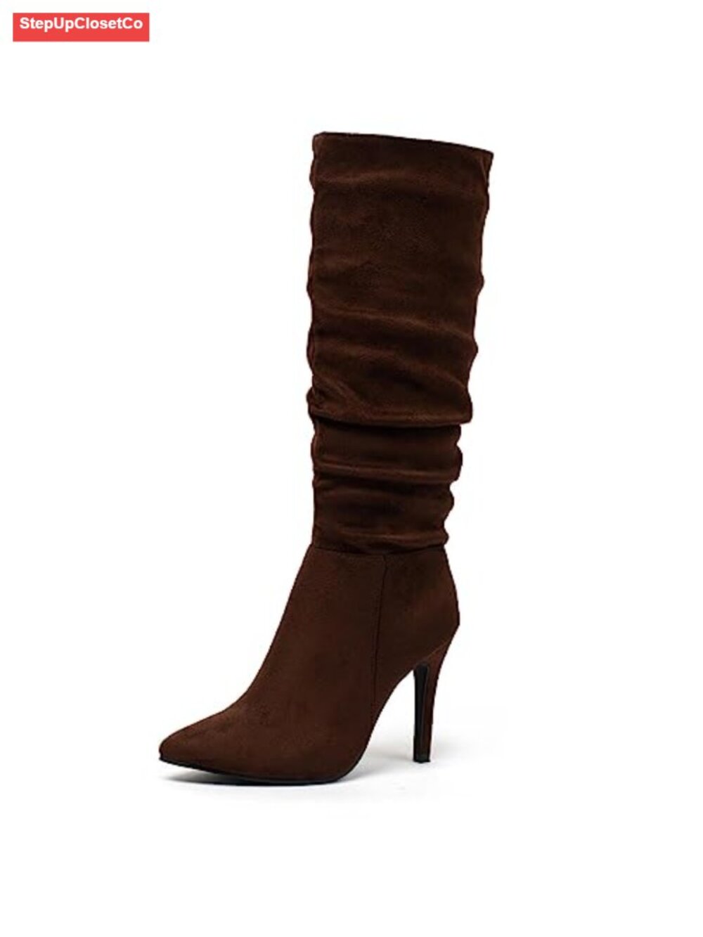 Women's Stiletto Knee High Boots Faux Suede Slouchy Dressy Pointed Toe